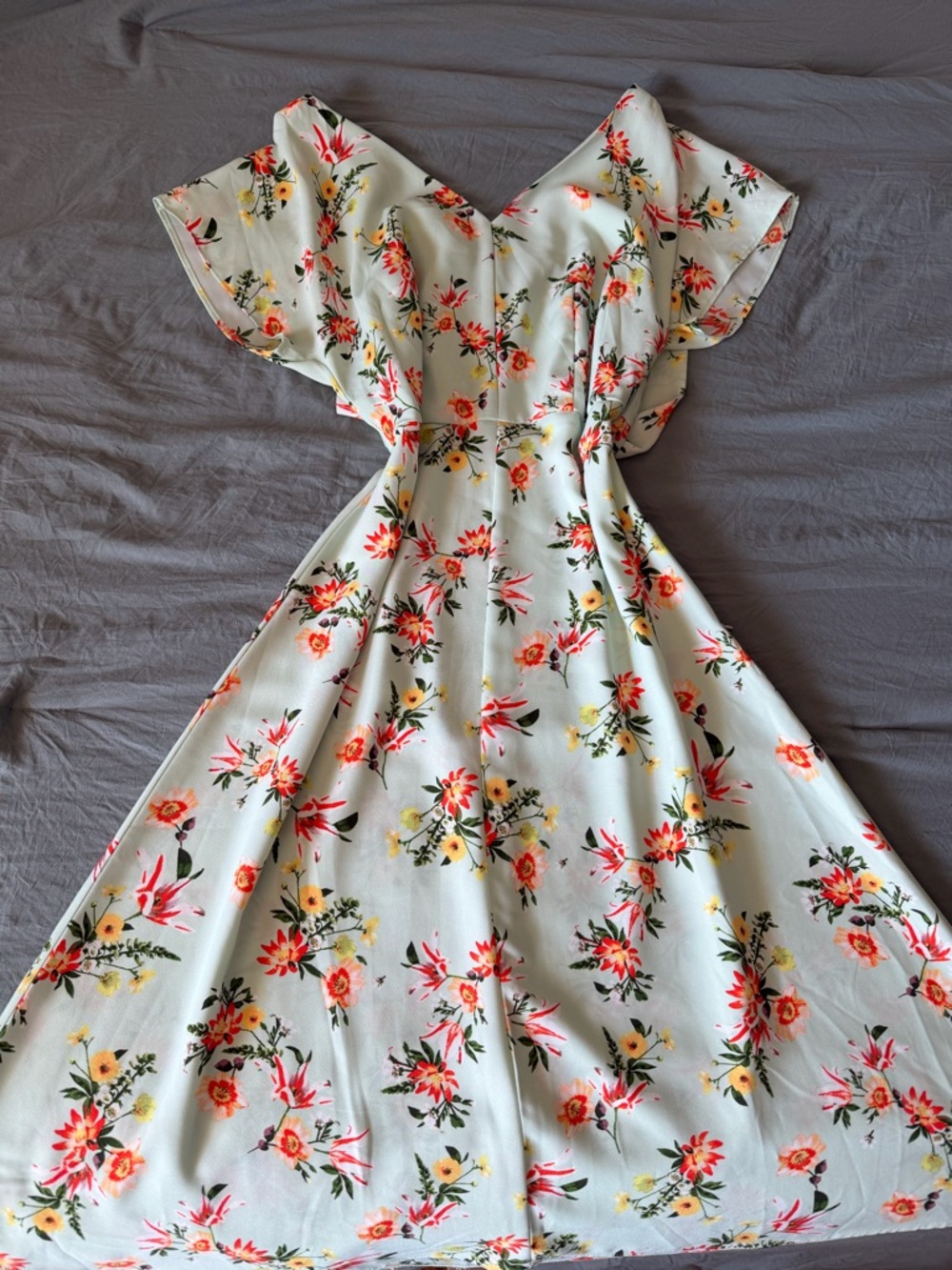 Ann Taylor Mint Green Midi Dress with Coral & Yellow Floral Print